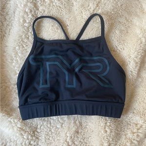 TYR high neck sports bra navy Sz small GUC